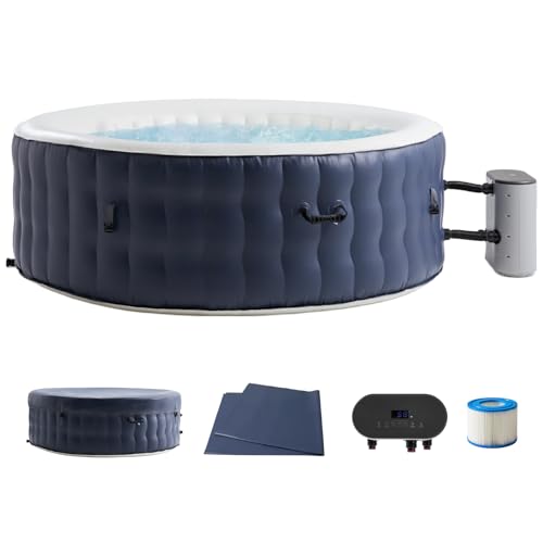 4-6 Person Inflatable Hot Tub Portable Spa with 120 Air Jets & Manual Control Panel, Energy-Efficient Thermal Cover, 71" x 24" Outdoor/Indoor Blow Up Hot Tubs, Blue