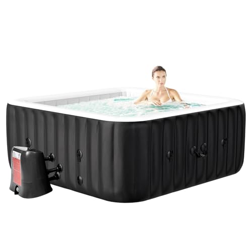 Inflatable Hot Tub, 4-6 Person Large Square Portable Hot Tub, Leak-Proof PVC Outdoor Spa with 130 Air Jets, Blow up Hot Tub with Heater Pump and Insulated Cover, 73” X 73”X 25”