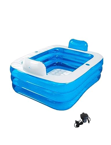 Double Inflatable Bathtub with Electric Air Pump and Bath Pillow Headrest, Portable Blow Up Bath Tub for Adults, Outdoor & Indoor Freestanding Foldable Spa Tub with Drainage Cup Holder