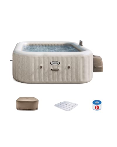 INTEX 28471EP PureSpa Chevron Deluxe Outdoor Inflatable Portable Hot Tub, Includes Energy Efficient Spa Cover, Spa Control App, FastFill Inflation System, 6 Person Capacity, 77" x 77" x 28"