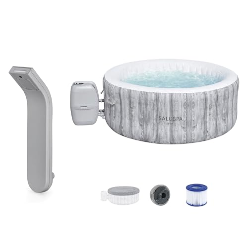 SaluSpa Battery Powered LED Soothing Spa Waterfall Accessory with Bestway SaluSpa Fiji AirJet Inflatable Hot Tub with 120 Soothing Jets, Gray