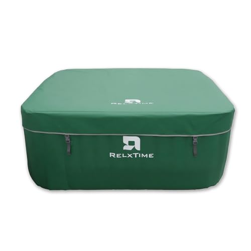 Square Inflatable Hot Tub 4-6 Person, Portable Blow Up Hottub, 130 Air Jets Built in Heater Pump, Outdoor Spa for Relaxation, Cup Holder, 2 Filters, Green