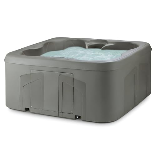 LifeSmart 4-Person Hot Tub with 13 High-Powered Jets & LED Lighting, Square, Taupe - Outdoor Spa w/ 4 Bucket Seats, Pump & Cover, 205-Gallon Water Capacity