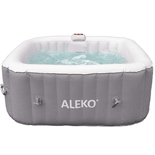 ALEKO Inflatable Hot Tub Spa | Personal High Powered Jetted Bubble | with Cover | 160 Gallon | 4 Person Square | Gray | HTISQ4WHGY
