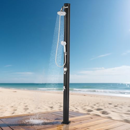 VINGLI Solar Heated Shower,2-Section with Shower Head and Foot Shower Tap，for Outdoor Backyard Poolside Beach Pool Spa,Black (5 Gallon-Black)
