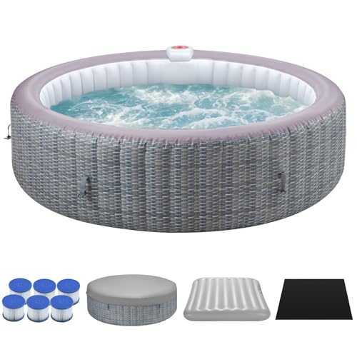 BTMWAY 82" Inflatable Hot Tub for 4-6 People, 130 Soothing Bubble Jets Portable Ourdoor Spa, Smart Heating up to 104°F, with Insulated Cover & PE Floor Mat, 110-120V Input
