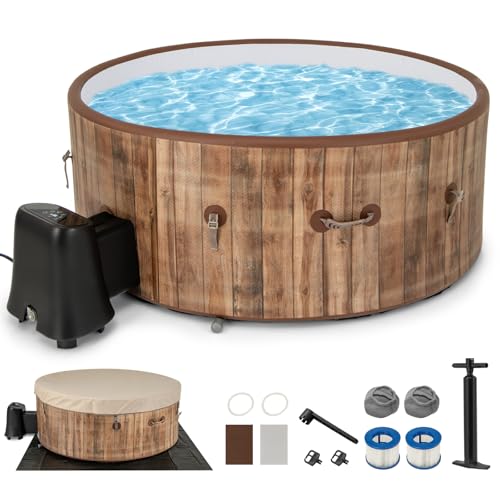 Goplus Inflatable Hot Tub SPA, 4-6 Person 72" Round Pool Hottub W/ 120 Air Jets, Drop-Stitch Construction, Heater Pump, Filter, Energy-Efficient Thermal Cover, Ground Cloth, Portable Outdoor Water SPA