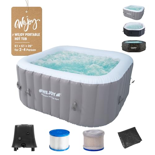 #WEJOY Portable Hot Tub 61X61X26 Inch Air Jet Spa 2-3 Person Inflatable Square Outdoor Heated Hot Tub Spa with 120 Bubble Jets