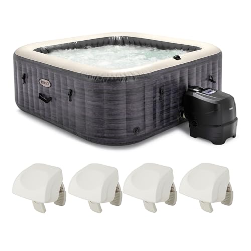 Intex PureSpa Plus Greystone Square Hot Tub 6 Person Inflatable 94" Outdoor Relaxing 170 AirJet Spa Bundled with 4 PureSpa Cushioned Headrest Pillows