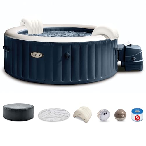 INTEX 28429EP PureSpa Plus Bubble Massage Spa Set: Includes – 2 Contoured Headrest – LED Light – 4 Person Capacity – 77" x 28"