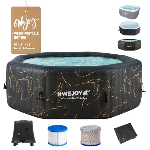 #WEJOY Portable Hot Tub61X61X25 Inch Air Jet Spa 2-4 Person Inflatable Octagon Outdoor Heated Hot Tub Spa with 120 Bubble Jets
