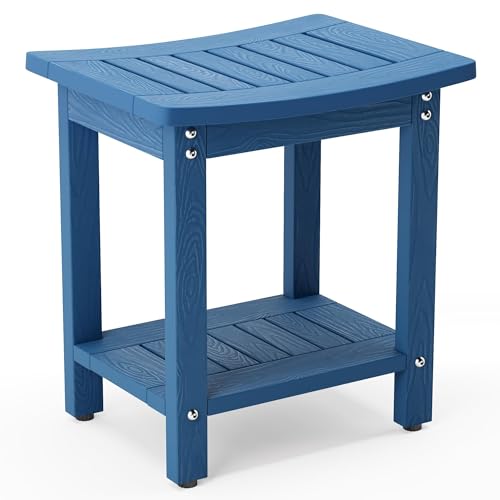 LUE BONA HDPS Shower Bench, Shower Stool for Inside Shower Waterproof, Bath Spa Shower Foot Stool for Shaving Legs with Storage Shelf, Weather Resistant/Non-Slip/Indoor or Outdoor Use, Navy Blue