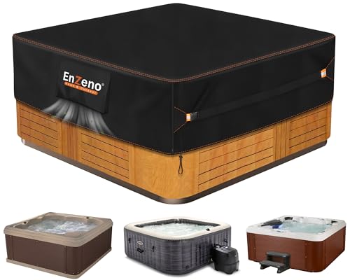 Enzeno Outdoor SPA Hot Tub Cover Waterproof Rectangular 85 x 67 inch fit 84 x 66 or 83 x 65 or 82 x 64 420D Heavy Duty Hot Tub Lid Protectors Protective Cover Cap