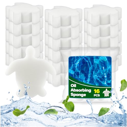 MAQIHAN Pool Sponge Oil Absorber 16 PCS - Pool Scum Sponge,Pool Sponges That Soak Up Oil Hot Tub Sponge Oil Absorbing Sponge Turtle Oil Scum Absorbing Filter Sponge for Hot Tub Swimming Pool,Spa