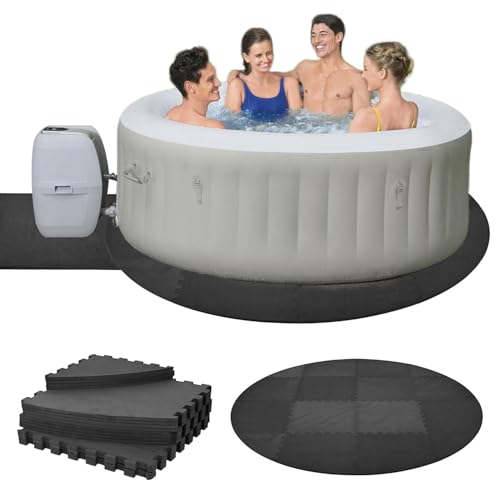 GOOFCXO 77" Round Hot Tub Mat for Inflatable Tub, 1/2" Extra Thick Hot Tub Pad Foundation Non-Slip EVA Foam Padding for Outdoor Hot Tubs Pool Spa Pad Game Camping Mat, Easy Clean