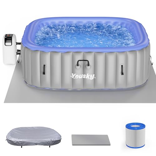 Inflatable Hot Tub 6-8 Person – Portable with 120 Bubble Jets, 42°C Heating & Filtration System, Durable PVC Material, Hot Tub Cover, 83" L x 83" W x 26" H, Easy Set-Up for Outdoor and Indoor