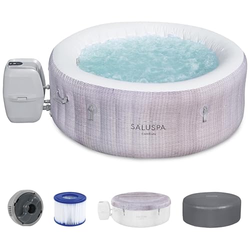 Bestway SaluSpa Cancun 71" x 26" Inflatable Hot Tub Round Portable Outdoor Spa with 120 AirJets and EnergySense Energy Saving Cover, Grey