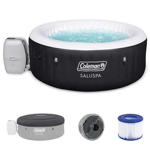 Coleman SaluSpa Miami AirJet 2 to 4 Person Round Inflatable Hot Tub Portable Outdoor Spa with 120 Soothing AirJets and Insulated Cover, Black