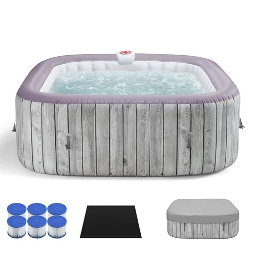 SEGMART Inflatable Spa Set, Blow Up Hot Tub Outdoor for 4-6 Person, Outdoor Bubble Massage Portable Hot Tub with 130 Soothing Jets, Built in Heater Pump and 6 Filter Cartridges (Square)