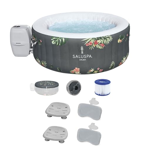 Bestway SaluSpa Aruba AirJet Inflatable Hot Tub with 110 Soothing Jets, Gray + Spa Seat (2 Pack) + Headrest Pillows (2 Pack)
