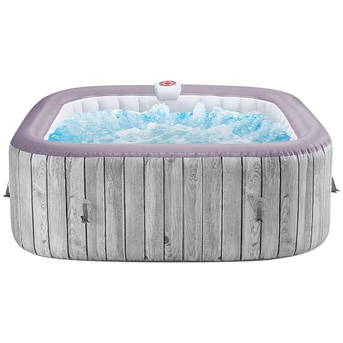 Seizeen 4-6 Person Inflatable Hot Tub, Portable Outdoor Spa Square Hot Tub with 130 Soothing Bubble Jets, Insulated Cover and 6 Filters, Max 104℉ Blow Up Hot Tubs for Home Backyard (Wood Grain)