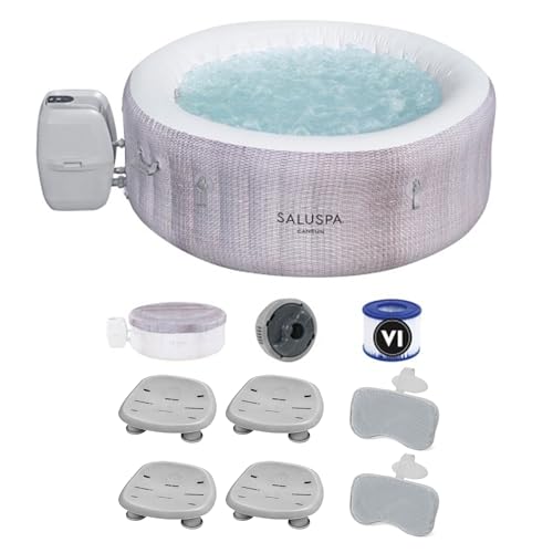 Bestway SaluSpa Cancun AirJet Inflatable Hot Tub with Set of 2 SaluSpa Underwater Non Slip Pool and Spa Seat & 2 Headrest Pillows