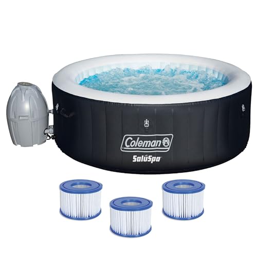 Coleman 4 Person Capacity Inflatable Portable Round Hot Tub with 60 Air Jets, Tub Cover and Pump, Durable Thick Material for Outdoor Use, Black