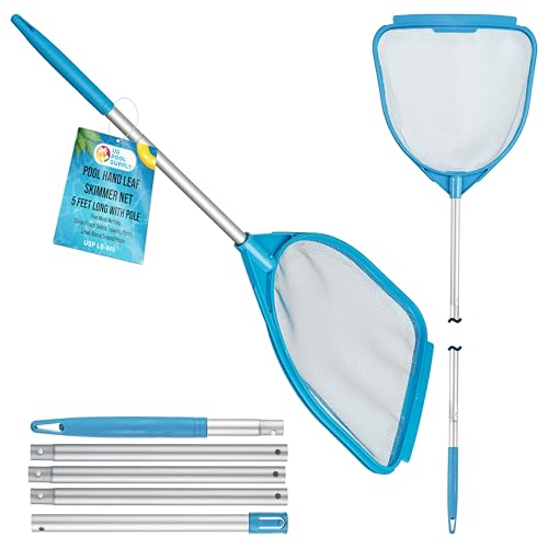 U.S. Pool Supply Pool and Spa Skimmer Net with Pole, Handheld Fine Mesh Pool Skimmer Net - Hand Held Spa, Hot Tub, Pond Cleaning - Step-Up 32" to 5 Feet Long, Leaf Netting, Scoop Skim Leaves & Debris