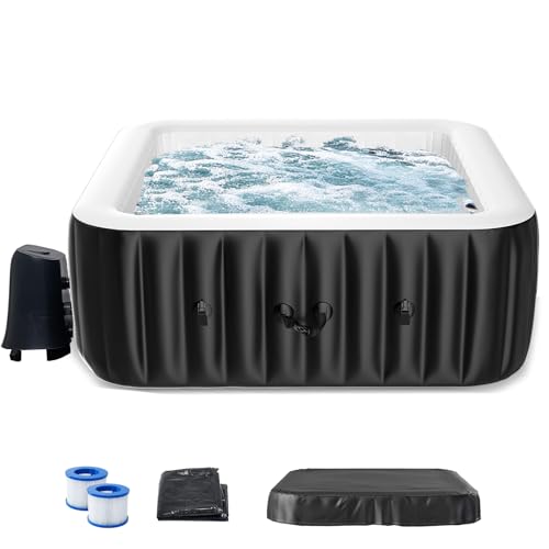 LILYPELLE 4-6 Person Inflatable Hot Tub, Large Portable Square Hot Tub with 130 Bubble Jets, Outdoor Spa Bathtub Set Included Heater Pump, Filter and Insulated Cover, 73" X 73" X 25"