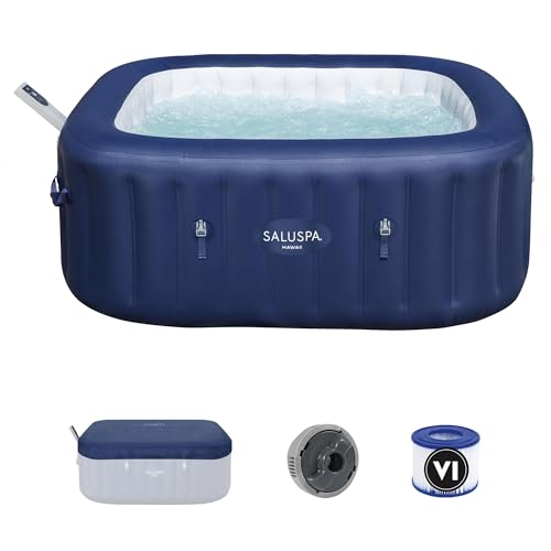 Bestway SaluSpa Hawaii Smart AirJet Inflatable Hot Tub Square Portable 4 to 6 Person Spa with 140 AirJets, App Control and EnergySense Cover, Blue