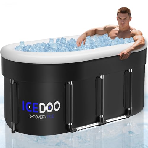 Wxtkkom Upgraded 175-Gal Oval Ice Bath Tub with Air Ring, Portable Multi-Layered Cold Plunge Tub - Foldable & Inflatable, with Lid, for Athletes & Adults,Ideal for Home, Gym & Outdoor Use