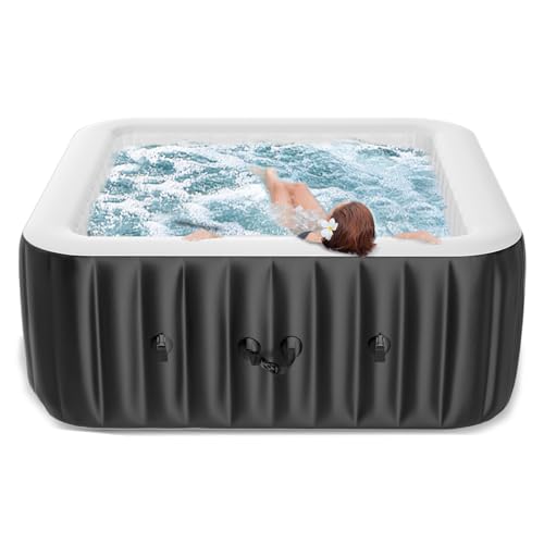 Mosener 73"X73"X25" Hottub, 4-6 Person Inflatable Hot Tub, Portable Blow Up Hot Tub Square Portable Outdoor Spa with 130 Bubble Jets and Heater Pump, Filter