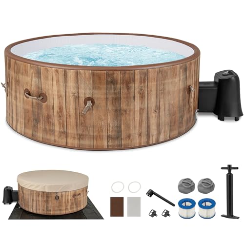 Goplus Inflatable Hot Tub, 4-6 Person 72” Round Pool Hottub w/120 Air Jets, Heater Pump, Control Panel, Filter Cartridges, Insulated Cover, Ground Cloth, Portable Outdoor Water SPA