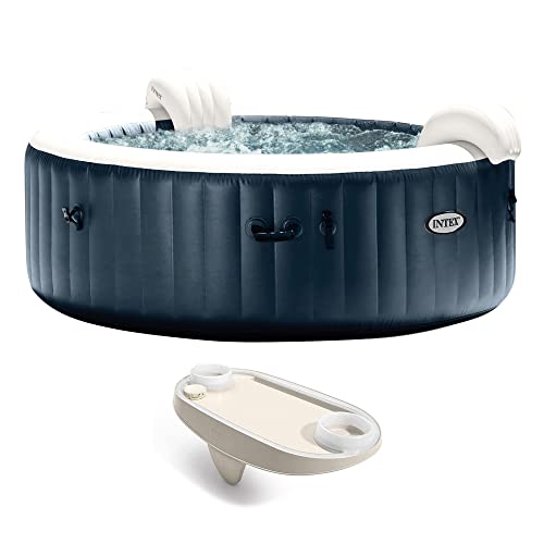 Intex PureSpa Plus 6 Person Portable Durable Inflatable Hot Tub Bubble Jet Spa with Tablet and Mobile Phone Tray Accessory, Cobalt Blue