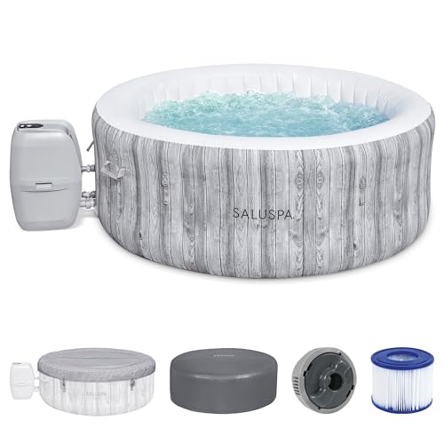 Bestway SaluSpa Fiji AirJet Large Round 2 to 4 Person Inflatable Hot Tub Portable Outdoor Spa with 120 AirJets and EnergySense Cover, Grey