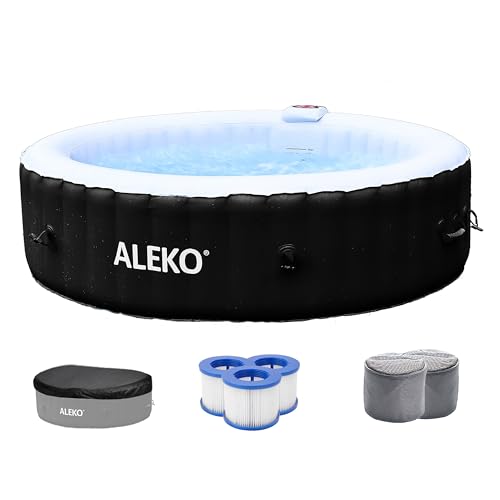 ALEKO Inflatable Hot Tub Spa | Personal High Powered Jetted Bubble | 265 Gallon | Black and White | HTIR6BKW