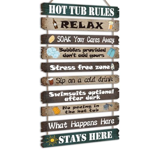 Tatuo Hot Tub Pool Patio Rules Signs Gifts Wood Funny Rules Signs Decorative Outdoor Regulations Plaque Wall Bath for Bathroom Pool Backyard Outdoor Wall Art Accessories(Modern)