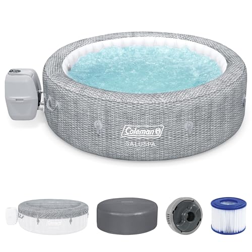 Bestway Coleman Sicily AirJet Large Round 5 to 7 Person Inflatable Hot Tub Portable Outdoor Spa with 180 AirJets and EnergySense Cover, Grey