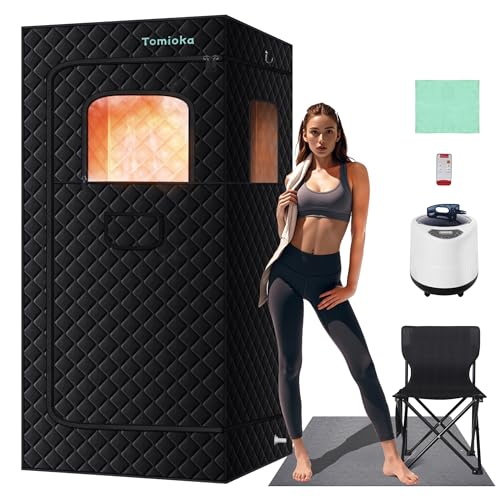 Tomioka Sauna Box,Portable Steam Sauna for Body Relaxation,Portable Personal SPA Steam Tent with 3L /1500W Steamer, 9 Levels Temp Control,Indoor,Outdoor (Black)