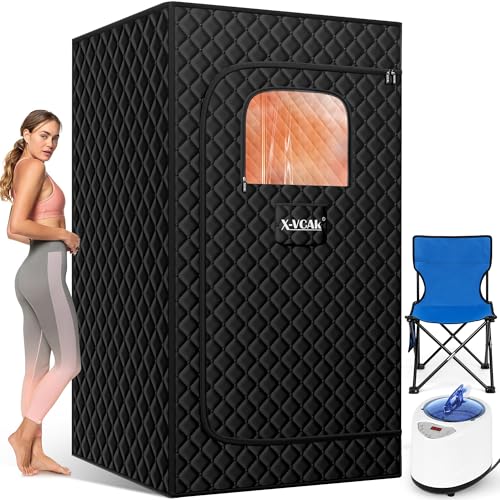 X-Vcak Upgraded Sauna Box for Relaxation, Detoxification, Portable Steam Sauna for Home with Steamer, 9 Levels, 2.6’ x 2.6’ x 5.9’