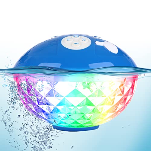 KingSom Pool Bluetooth Speakers with LED Lights,IPX7 Waterproof Floating Speaker,Stereo Sound,Built-in Mic,Wireless Shower Speaker for Hot Tub,Kayaking,Outdoor Travel,Picnic (Updated)