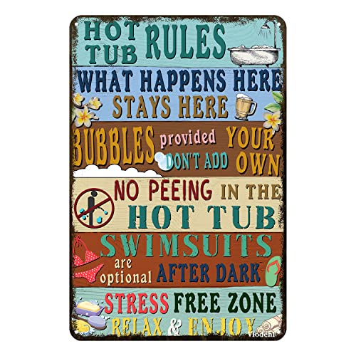 Metal Sign Hot Tub Rules Tin Sign Vintage Bar Home Bathroom Pool and Patio Decor Wall Decoration Tin Sign 12x8 Inches