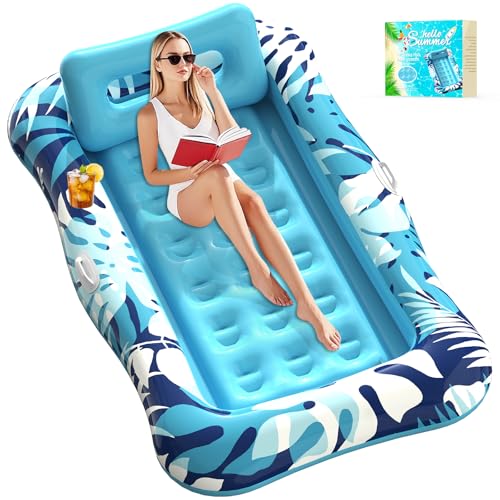 Pool Floats Adult,76" x 48" XL Inflatable Tanning Pool Lounger Float with Pillow,4 in 1 Suntan Tub Sunbathing Raft Floatie Water-Filled Mattress Kids Pool Ball Pit,Perfect for Lake River Party & Relax