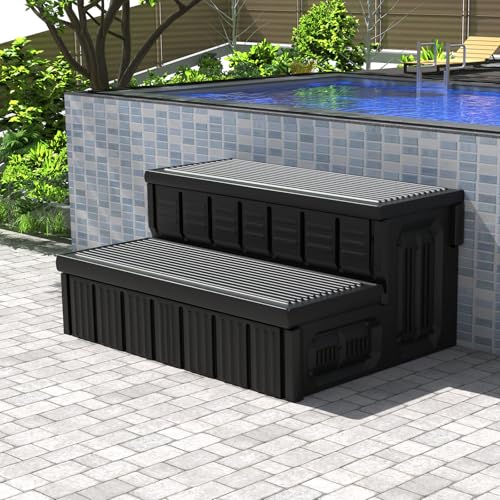 Hot Tub Steps, Outdoor Spa Steps with Storage, Non-Slip & Sturdy Hot Tub Stairs, 36 Inches Long, Black