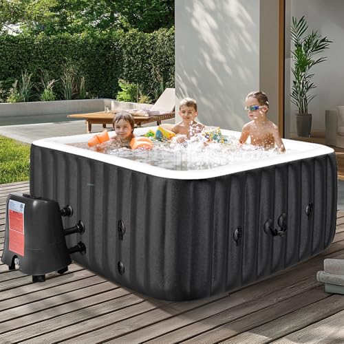 NAIZEA Inflatable Hot Tub - Outdoor Hot Tubs 4 to 6 Person, Portable Blow Up Spa Square Portable Hot Tub, 130 Soothing Bubble Air Jets, Cover, 2 Filter, 240 Gallon