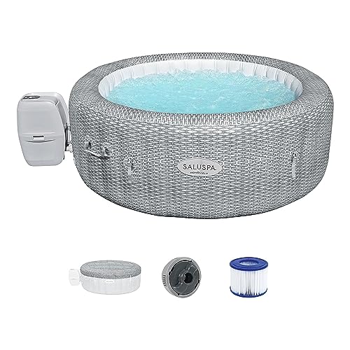 Bestway 4-6 Person SaluSpa Honolulu AirJet Inflatable Hot Tub Spa, 77" x 28" Round Portable Spa with 140 Soothing Jets and Insulated Cover