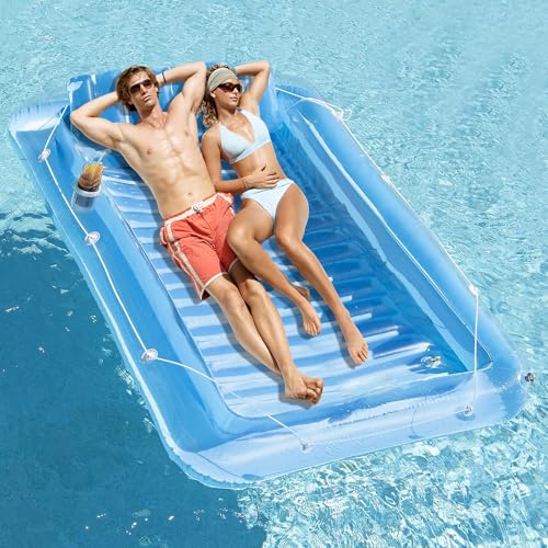 Inflatable Pool Floats Lounger for Adults, Blow Up Tanning Pool Raft Sun Tan Tub with Inflatable Pillow for Family Outdoor, Garden, Backyard Summer Water Party (14+ Year Old)