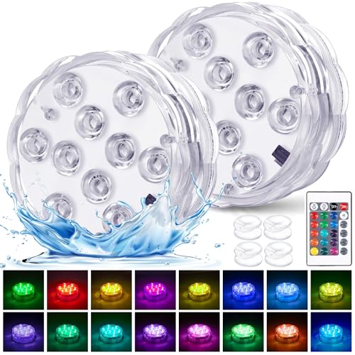 YiaMia Hot Tub Lights - 2-Pack RGB Color Battery-Powered LED Pool Lights with Remote Control and Suction Cup for Ponds, Decoration, Parties, Spas, Aquariums