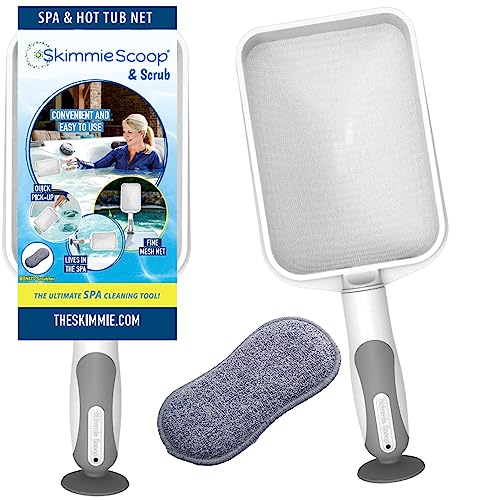 The Skimmie Scoop - Patented Handheld Skimmer with Fine Mesh Net for Spa, Hot Tub, Cold Plunge and Small Pool Cleaning - Lightweight and Durable with Powerful Suction Cup - Clean Out Filter (White)
